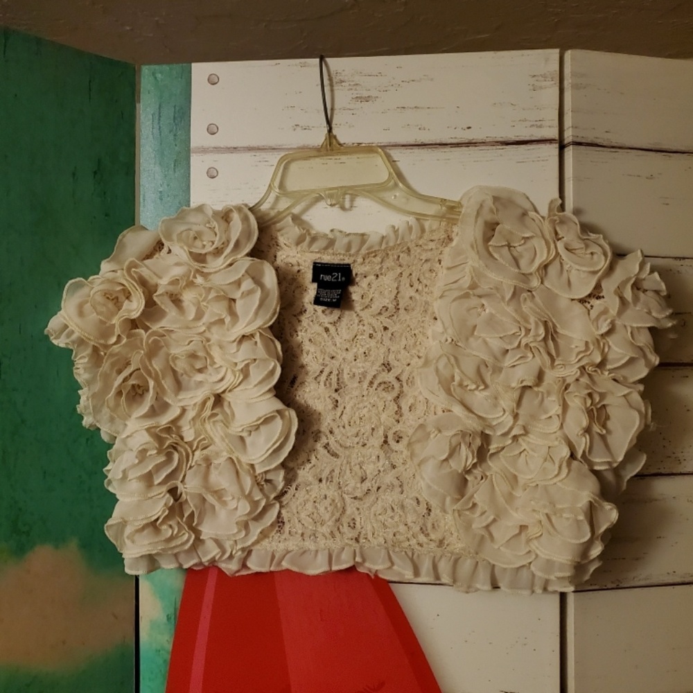 Cropped Lace & Rosette Jacket